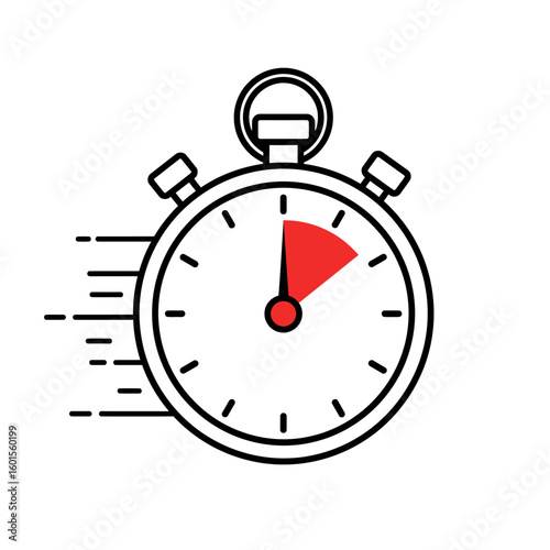 Fast-Moving Red-Accented Stopwatch Icon: Line Art Design