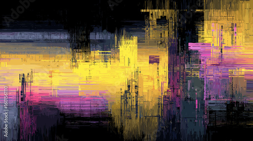 Abstract glitch vector background in vibrant colors with black base  