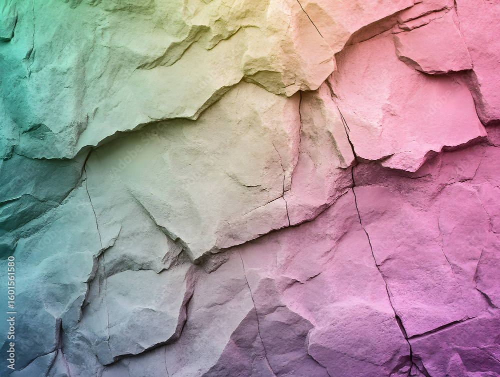 Fototapeta premium A colorful rock formation features a gradient of pink to green