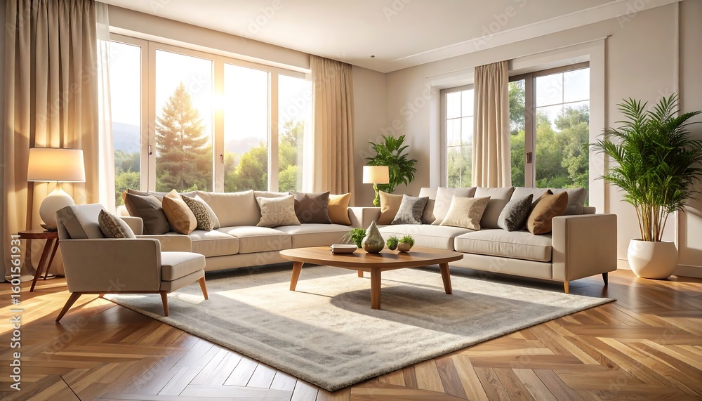 Fototapeta premium Living Room Interior with Sofa and Natural Light
