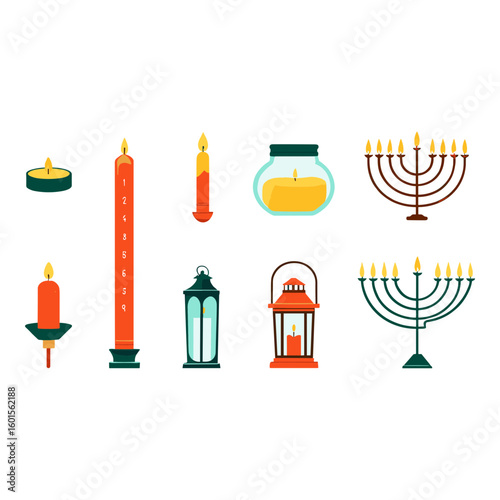 Collection of Candles, Menorahs, and Lanterns Icons