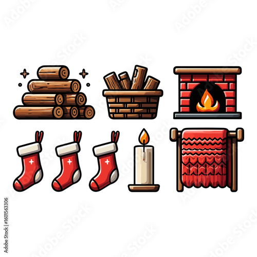 Cozy Winter and Christmas Holiday Icons Set