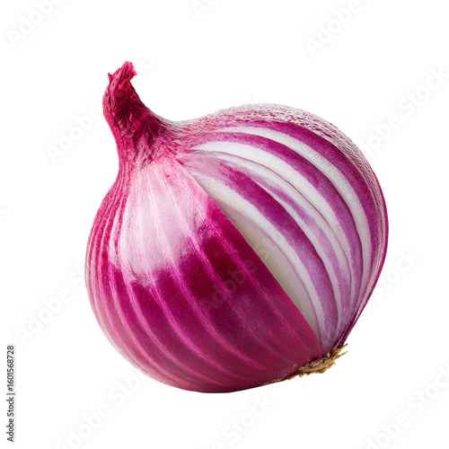 Close-up of a vibrant red onion, showcasing its layers and freshness