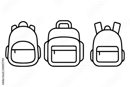 Three Outline Icons of School Backpacks for Education and Travel
