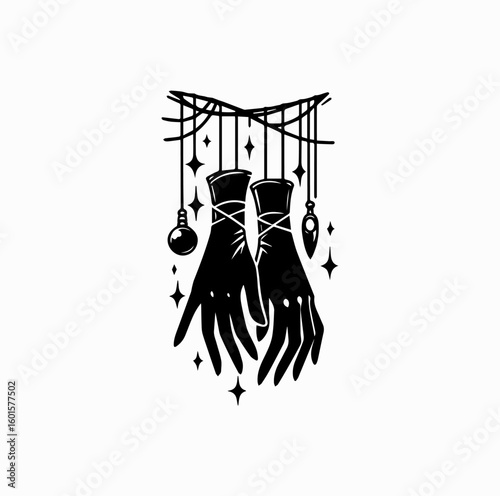 Hanging Witch Gloves Silhouette – Magical Symbol Vector Illustration