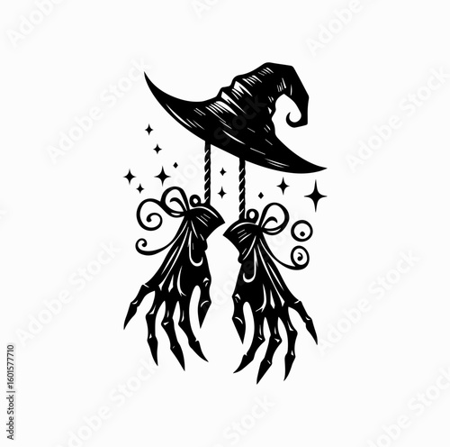 Hanging Witch Gloves Silhouette – Magical Symbol Vector Illustration