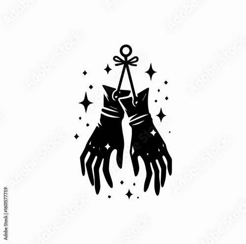 Hanging Witch Gloves Silhouette – Magical Symbol Vector Illustration