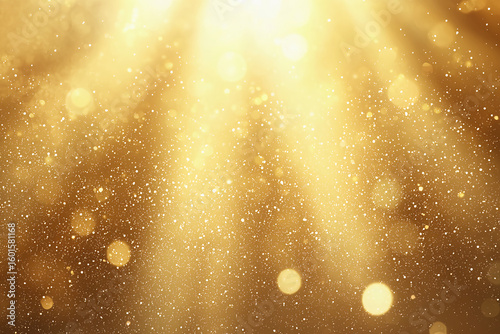 Golden light rays shine through sparkling dust particles, creating a warm, glowing, magical atmosphere.