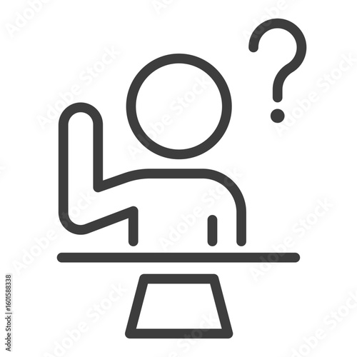 education clip art icon symbol, learning difficulties sign, back to school, elementary student raising hand in class, education training class, smart school kid sitting at desk in classroom