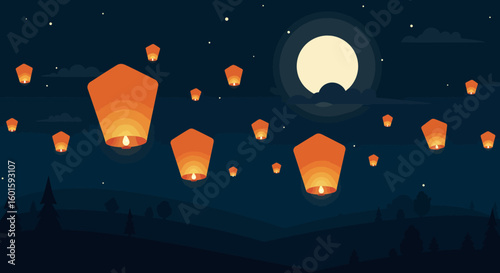 Sky Lanterns at Night
