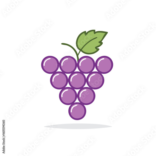 Vibrant Purple Grapes Vector Illustration with Leaf