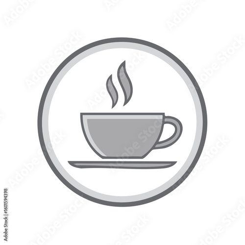 Stylized teacup illustration with steam rising in gray tones inside a circular border, suitable for logo or icon use