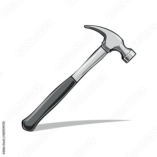 Cartoon Style Illustration of Claw Hammer Tool with Steel Head and Gray Handle