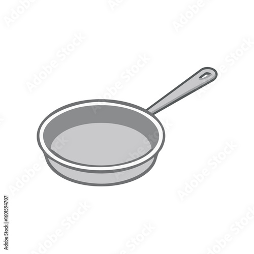 Single Silver Frying Pan Illustration with Long Handle for Cooking and Food Preparation