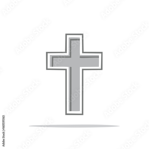 Symbolic Gray Christian Cross with Shadow for Faith Religious Concepts