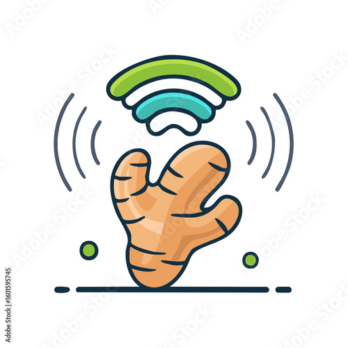 Ginger Root with Wireless Signal Symbolizing Connected Health and Natural Wellness