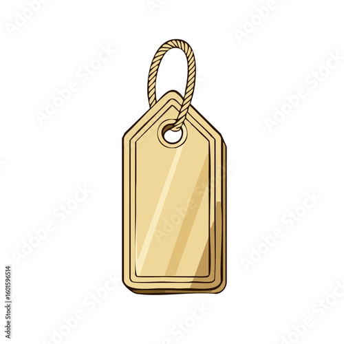 Stylized Golden Tag with String for Retail Pricing or Product Identification Isolated Illustration