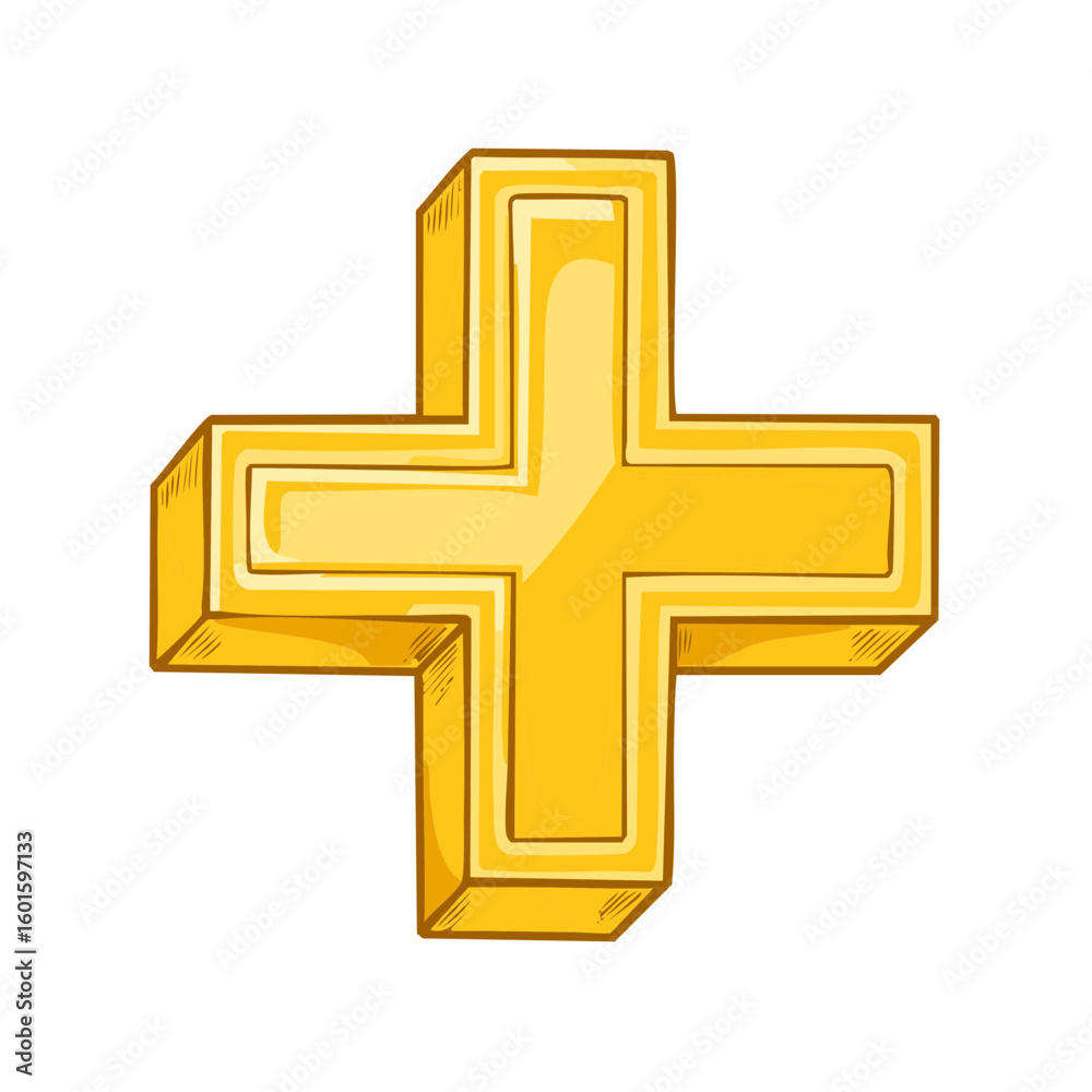 Obraz premium Golden plus sign with 3D effect a bright symbol of addition or positivity