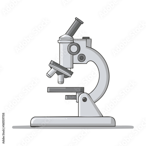 Microscope Illustration in Detailed Gray Tones for Scientific Research and Medical Study