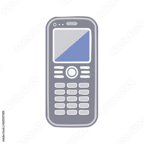 Isolated Gray Feature Phone Handheld Device with Screen and Buttons Graphic