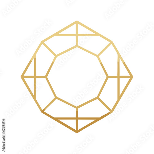 Geometric Jewel Shape in Gold Outline, Linear Diamond Gemstone Art Deco Style