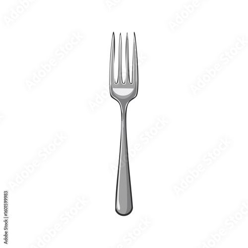 Isolated metallic fork object with four tines illustration food service utensils