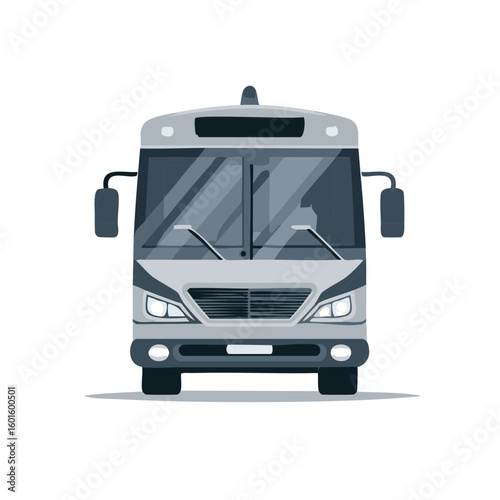 Front-View Vector Illustration of a Passenger Bus with Windshield Wipers and Headlights