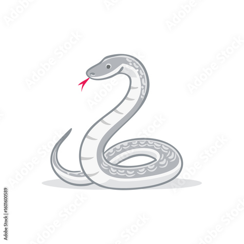 Cute Grey Snake Cartoon Vector Illustration with Tongue, Coiled Serpentine Reptile