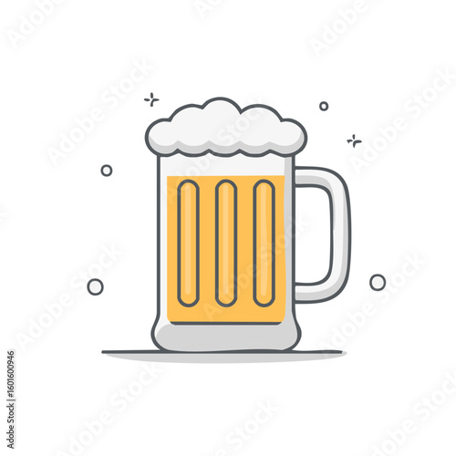 Stylized beer mug illustration with foamy head and golden liquid fill for bar graphics and beverage concepts