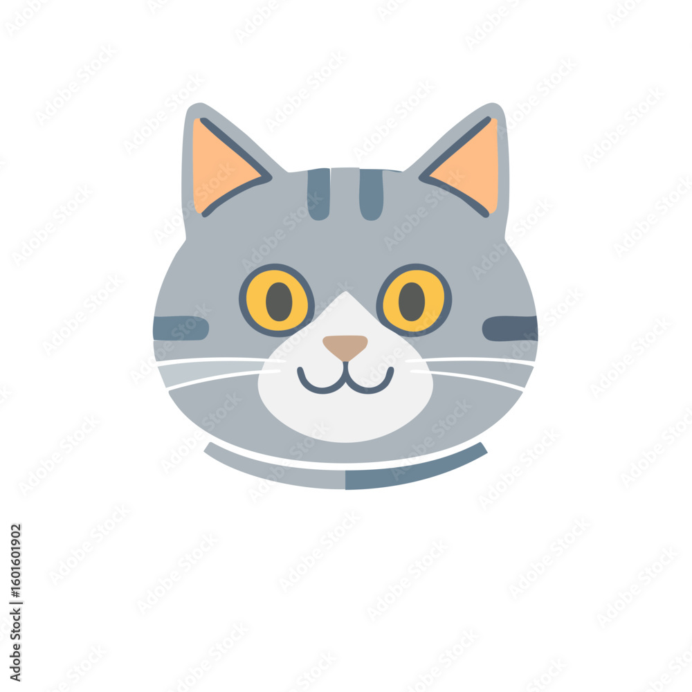 Obraz premium Cute Grey Tabby Cat Face Head Cartoon Illustration - Feline Pet Animal Graphic