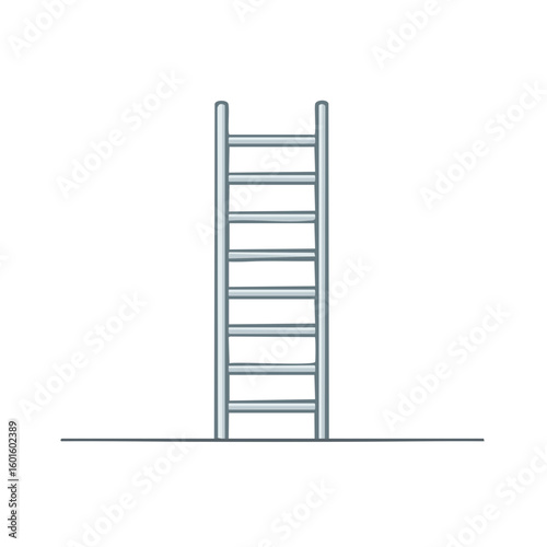 Illustration depicting a simple aluminum ladder positioned indoors, leaning against an imaginary wall, side view
