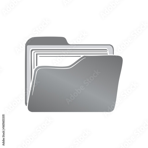 Open Gray File Folder Icon Holds Documents and Papers Ready for Organization