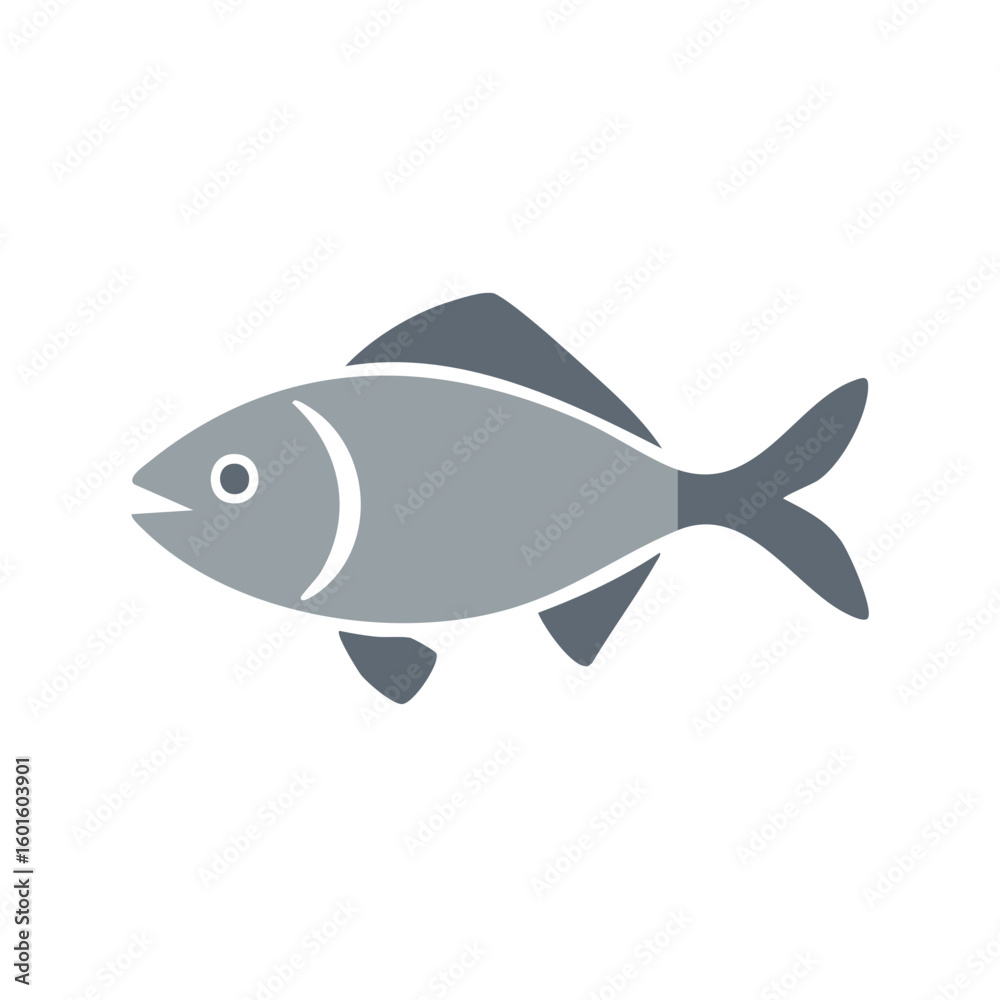 Fototapeta premium Gray Fish Silhouette with Fins and Tail Swimming in Water in Simple Vector Design