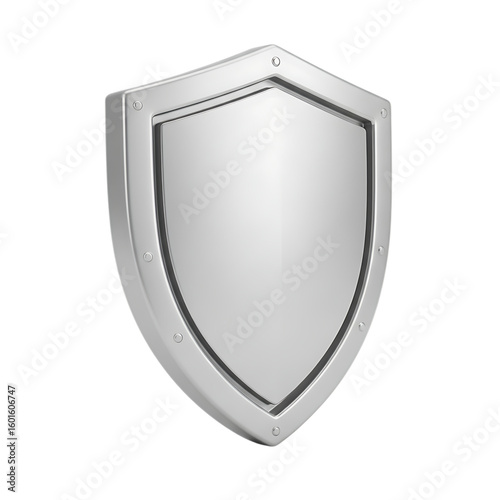 A realistic silver medieval shield with a polished metallic surface isolated on transparent background