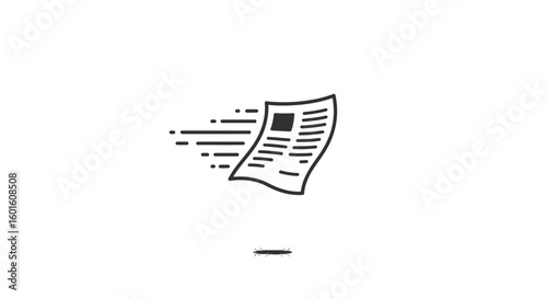 Stylized Newspaper Icon with Motion Lines and Headline Box