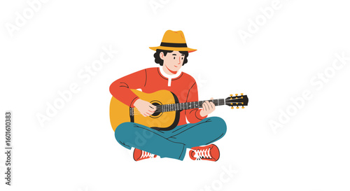 Guitar Serenade: Illustrated Musician in Casual Style