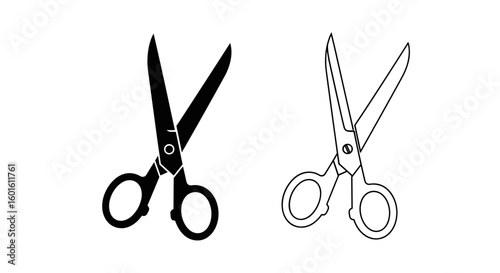 Illustration of two pairs of scissors one filled in black and one in outline form