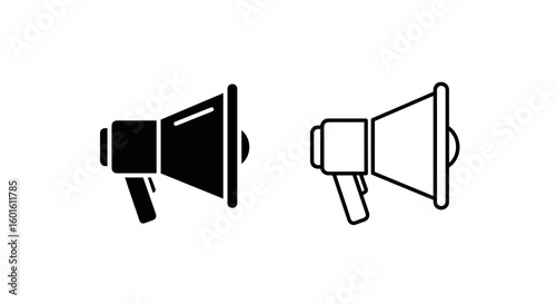 Illustration of two megaphones one filled in black and one outlined in black color