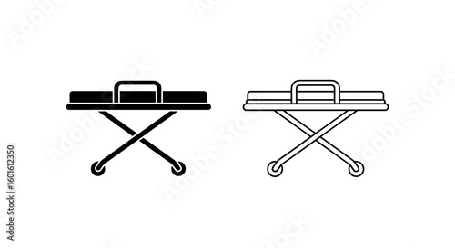 Two medical stretchers one in solid black and the other in outline format shown