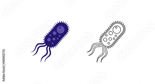 Illustration of two bacteria cells one colored and one in outline style design