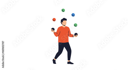 Juggling Act: Man Managing Multiple Tasks with Ease