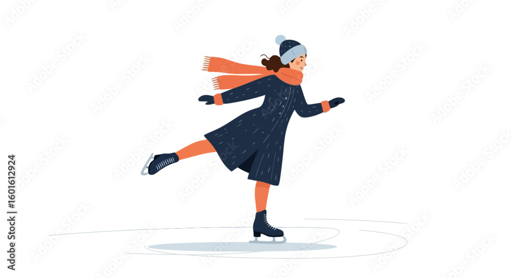 Fototapeta premium Winter Fun: A Girl Ice Skating Illustration