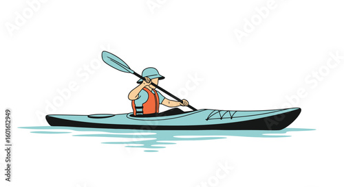 Kayaking Adventure: Woman Paddling in a Kayak Illustration