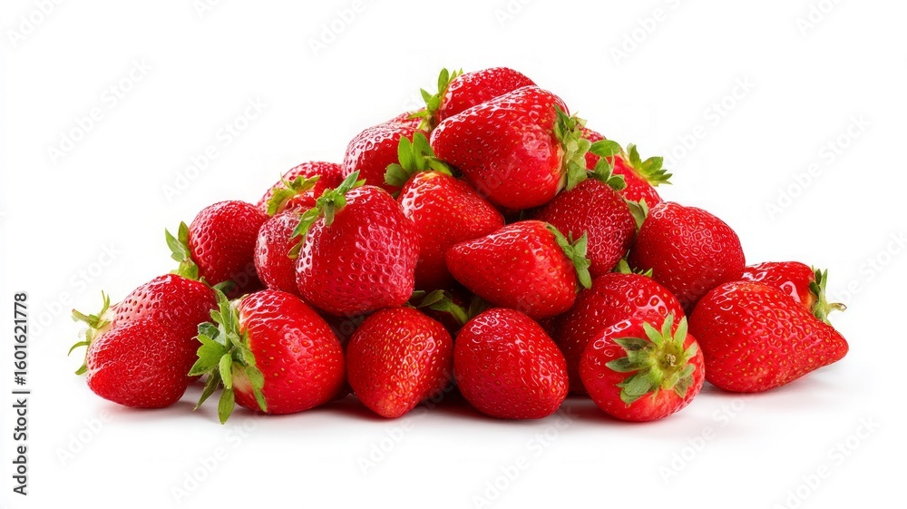 Fresh strawberries piled on white background. AI image Fresh strawberries piled on white background. AI image