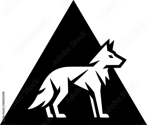 Minimalist black and white vector icon of a wolf inside a triangle. Clean, geometric, and modern design for versatile digital or print use.