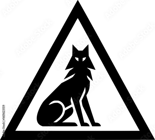 Minimalist black and white vector icon of a wolf inside a triangle. Clean, geometric, and modern design for versatile digital or print use.