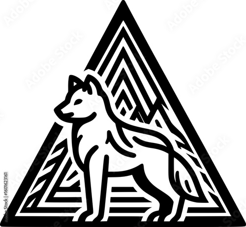 Minimalist black and white vector icon of a wolf inside a triangle. Clean, geometric, and modern design for versatile digital or print use.