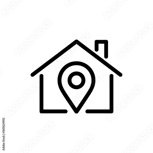 House icon with a map pin inside representing location or address