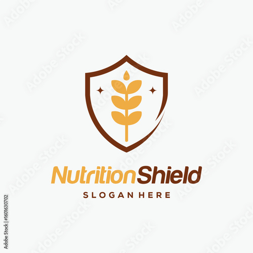 Free Download Nutrition Shield logo designs concept vector, Shield and Wheat logo template icon symbol - GFXLoad