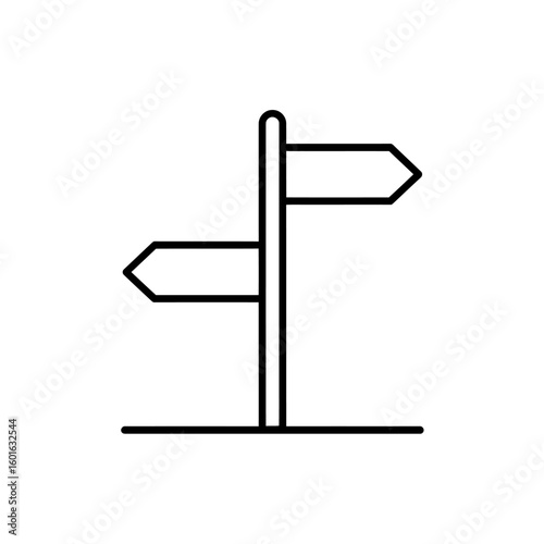 Simple black line art icon of a directional signpost with two arrows pointing in opposite directions